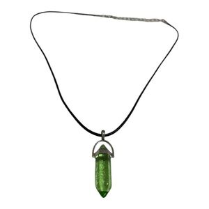Hexagonal Pointed Pendant on Adjustable Black Cotton Cord Necklace Women's Green